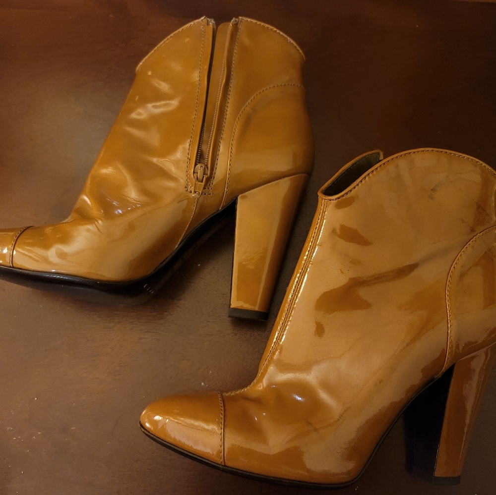 Burberry Ankle Boots Patent Brown Leather Black He - Picture 5 of 10